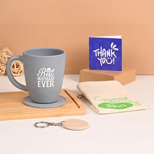 Eha Earth-Friendly Best Husband Printed Mug | Gifts for Husband | Birthday Gift for Men | Mugs for Coffee | Gift Items | Set of 1| 300 ml | Coffee Mug | Made with Rice Husk| Azure - Image 1