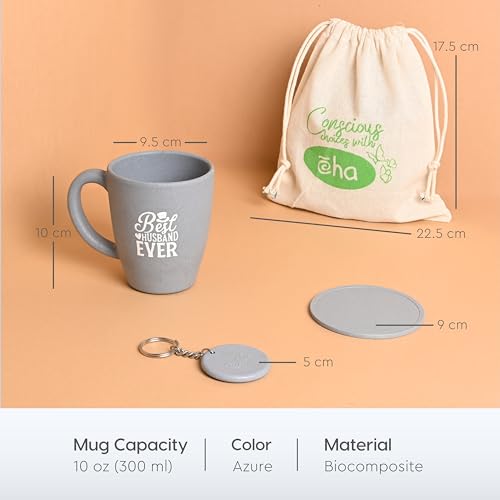Eha Earth-Friendly Best Husband Printed Mug | Gifts for Husband | Birthday Gift for Men | Mugs for Coffee | Gift Items | Set of 1| 300 ml | Coffee Mug | Made with Rice Husk| Azure - Image 2
