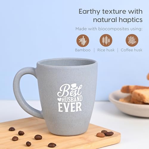 Eha Earth-Friendly Best Husband Printed Mug | Gifts for Husband | Birthday Gift for Men | Mugs for Coffee | Gift Items | Set of 1| 300 ml | Coffee Mug | Made with Rice Husk| Azure - Image 3
