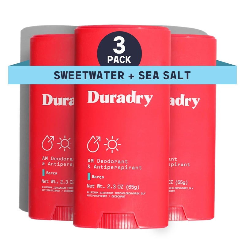 Duradry Clinical-Strength Antiperspirant Deodorant for Women and Men - Clean formula with Natural Ingredients, Odor, and Excessive Sweat protection for Armpits - Barca (Sweetwater+sea salt),3-pack - Image 1