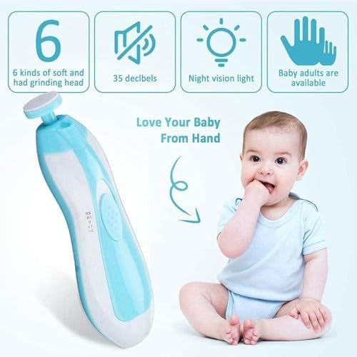 VIVATRA Baby Nail Trimmer Electric 6 in 1 Baby Nail File Clippers for Toes & Fingers, Safe Nail Filer Grinder Manicure Kit Kids 6 Replacement Tools with Led Light Trim and Polish - Assorted Color - Image 3