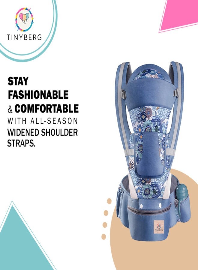 TINYBERG Baby Carrier For 0 To 3Years With 6 Different Carrying Positions | Detachable Hip Seat | Carrying Capacity 15 Kg | Baby Carrier & Holder With Front Storage (Blue With Print) For Infant - Image 5