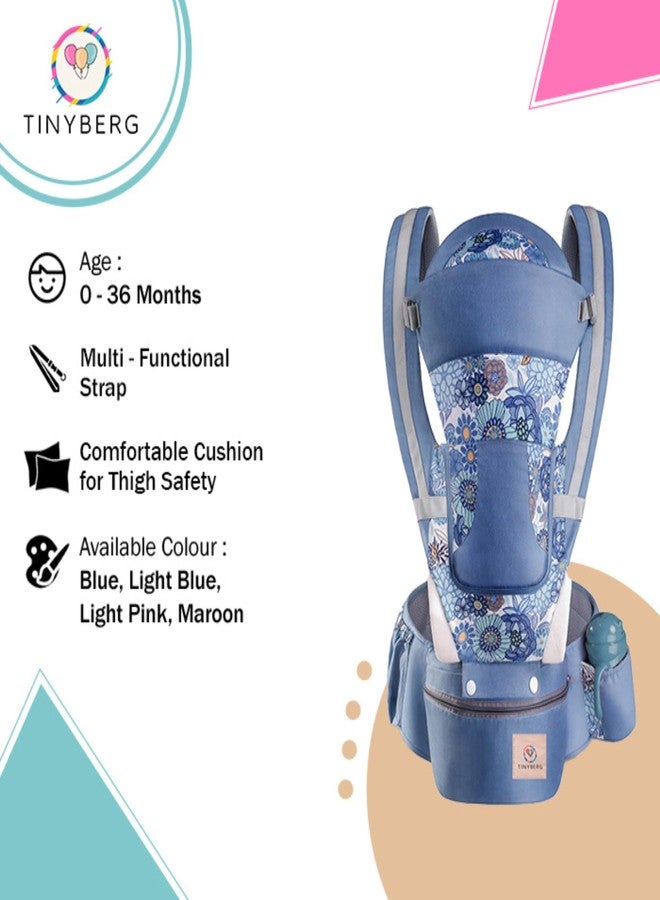 TINYBERG Baby Carrier For 0 To 3Years With 6 Different Carrying Positions | Detachable Hip Seat | Carrying Capacity 15 Kg | Baby Carrier & Holder With Front Storage (Blue With Print) For Infant - Image 2
