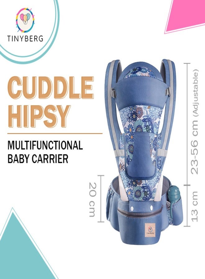 TINYBERG Baby Carrier For 0 To 3Years With 6 Different Carrying Positions | Detachable Hip Seat | Carrying Capacity 15 Kg | Baby Carrier & Holder With Front Storage (Blue With Print) For Infant - Image 4
