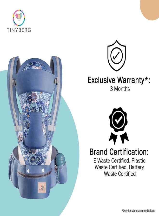 TINYBERG Baby Carrier For 0 To 3Years With 6 Different Carrying Positions | Detachable Hip Seat | Carrying Capacity 15 Kg | Baby Carrier & Holder With Front Storage (Blue With Print) For Infant - Image 3