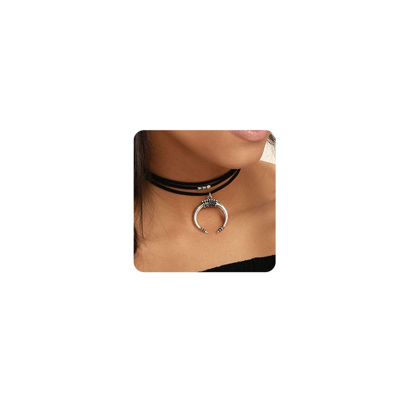 fxmimior Women Black Moon Crescent Pendant Choker Sexy Rock Handmade Bohe Necklace Women Accessories