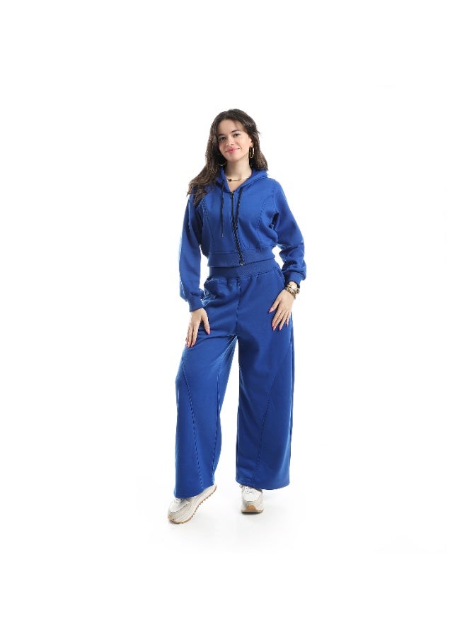 Caesar Women's two-piece Melton tracksuit with front zipper and wide-leg pants - Image 1