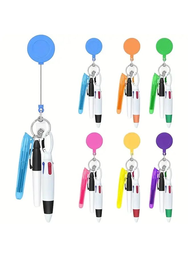Nurse Pen Set 6 Pcs With Highlighters Markers Ball Pens And Retractable ID Reels - Image 1