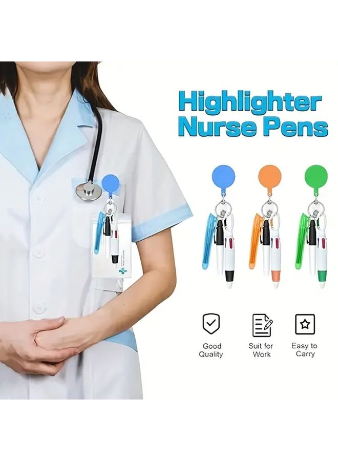 Nurse Pen Set 6 Pcs With Highlighters Markers Ball Pens And Retractable ID Reels - Image 5