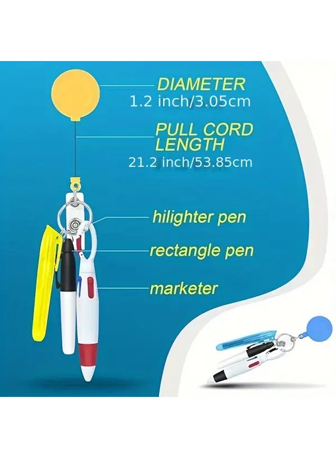 Nurse Pen Set 6 Pcs With Highlighters Markers Ball Pens And Retractable ID Reels - Image 3