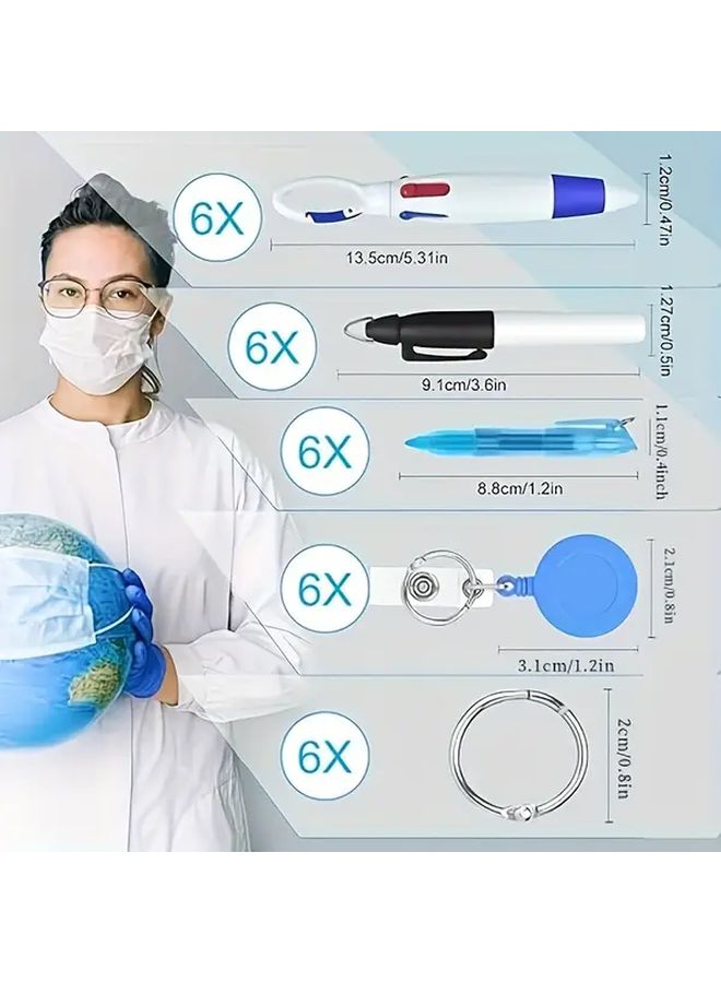 Nurse Pen Set 6 Pcs With Highlighters Markers Ball Pens And Retractable ID Reels - Image 2