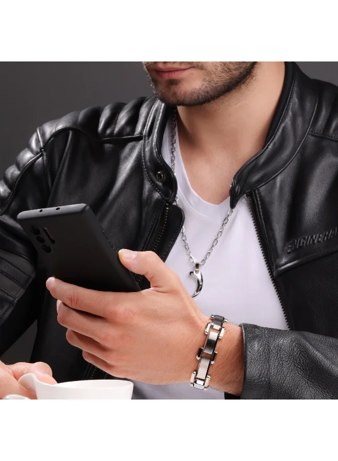 POLICE Hinged Silver Foldover Bracelet for Men L