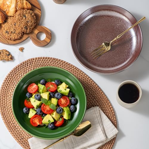 HAPPY KIT Pasta Bowls 42 Oz, Stoneware Reactive Glaze Serving Bowl Set of 4, 9'' Large Salad Bowls for Fruits, Noodle, Dinner, House-warming Wedding Present, Emerald Green - Image 3