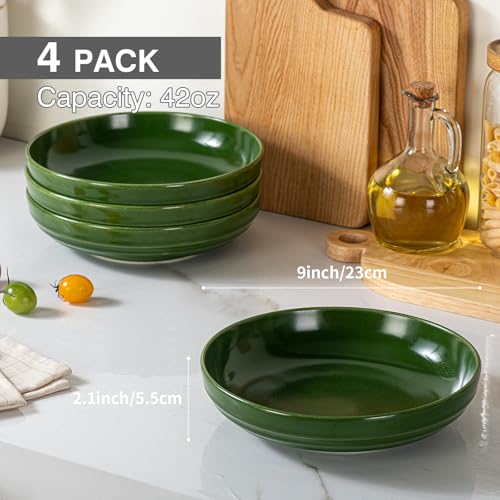 HAPPY KIT Pasta Bowls 42 Oz, Stoneware Reactive Glaze Serving Bowl Set of 4, 9'' Large Salad Bowls for Fruits, Noodle, Dinner, House-warming Wedding Present, Emerald Green - Image 2