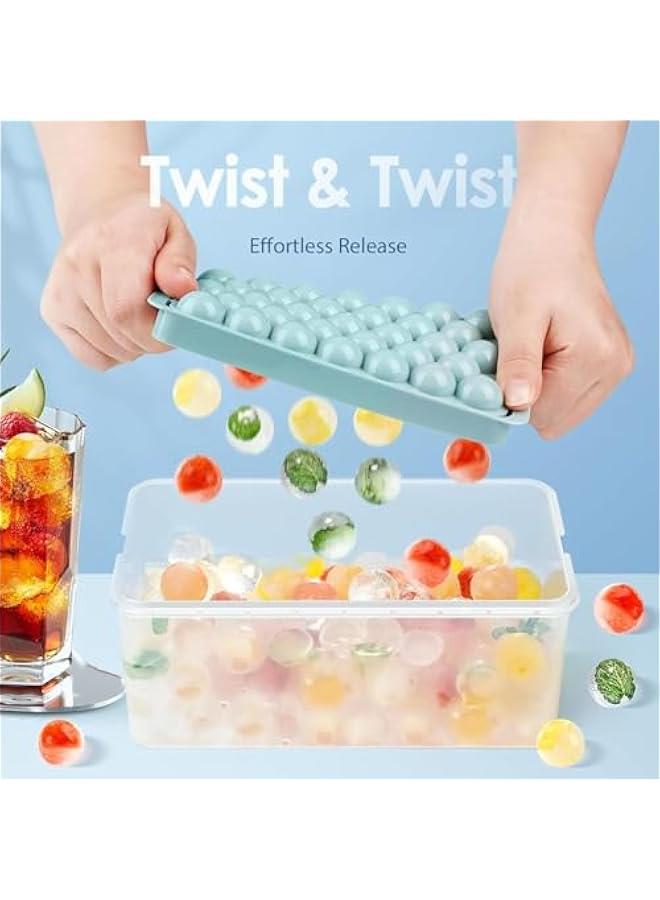 HOOKOR Ice Cube Tray for Freezer with Lid & Bin, Round Ice Cube Mold with Container, Mini Circle Ice Cube Tray Making Sphere Ice Chilling Cocktail Tea Coffee (2 Trays 1 Ice Bucket & Scoop) (Blue)  - Image 2