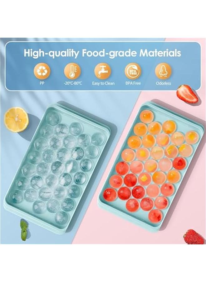 HOOKOR Ice Cube Tray for Freezer with Lid & Bin, Round Ice Cube Mold with Container, Mini Circle Ice Cube Tray Making Sphere Ice Chilling Cocktail Tea Coffee (2 Trays 1 Ice Bucket & Scoop) (Blue)  - Image 3