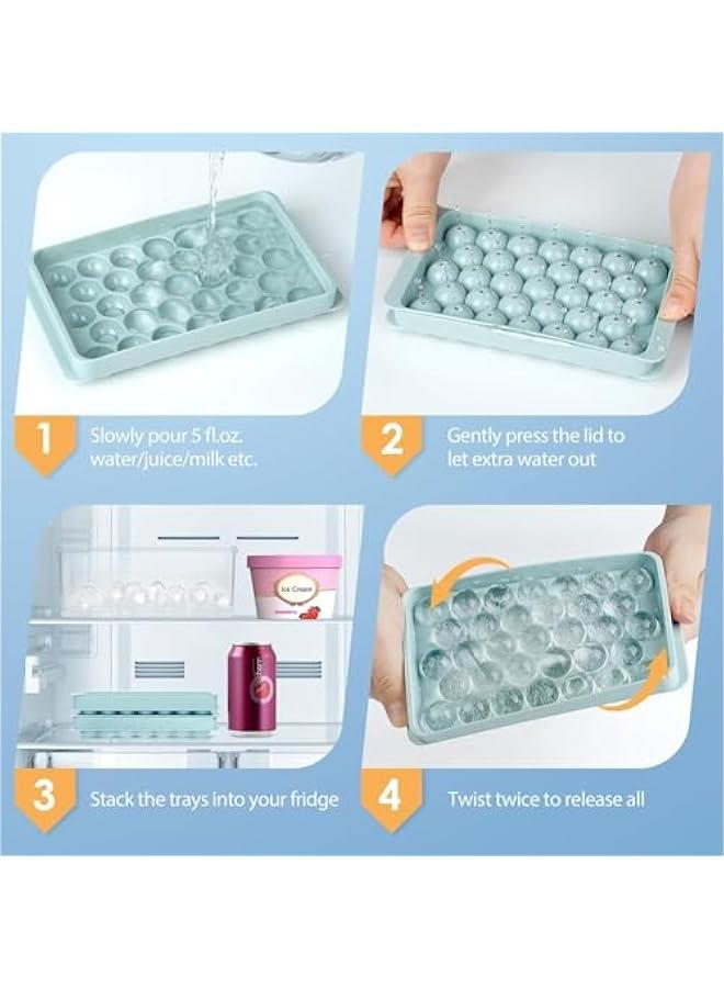 HOOKOR Ice Cube Tray for Freezer with Lid & Bin, Round Ice Cube Mold with Container, Mini Circle Ice Cube Tray Making Sphere Ice Chilling Cocktail Tea Coffee (2 Trays 1 Ice Bucket & Scoop) (Blue)  - Image 5