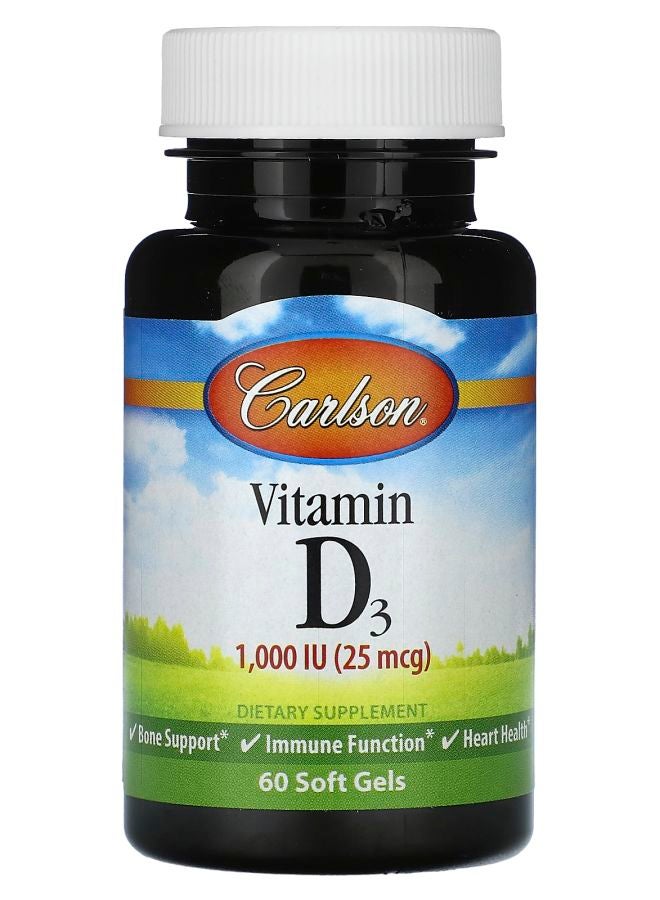 Carlson Vitamin D3 25 mcg (1000 IU) 60 Soft Gels