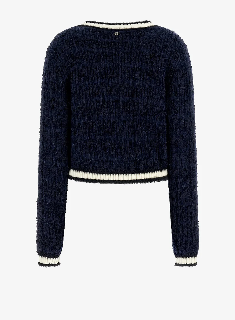 GUESS Long Sleeve V-Neck Aomori Tape Yarn Cardigan