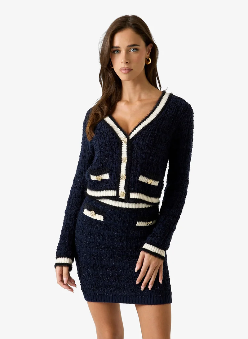 GUESS Long Sleeve V-Neck Aomori Tape Yarn Cardigan