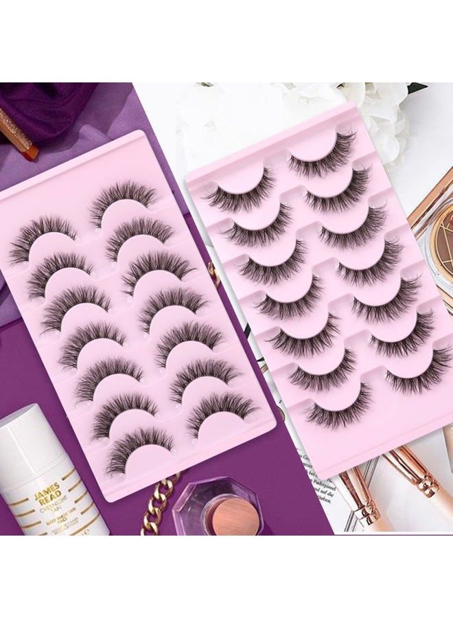 JIMIRE False Eyelashes with Clear Band 3D Fluffy Lashes Demi-wispies Natural Look Cat Eye Faux Mink Fluttery Eyelashes 15MM D Curl Eye Lashes Pack 7 Pairs - Image 5