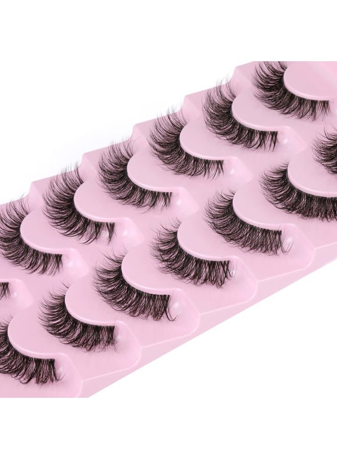 JIMIRE False Eyelashes with Clear Band 3D Fluffy Lashes Demi-wispies Natural Look Cat Eye Faux Mink Fluttery Eyelashes 15MM D Curl Eye Lashes Pack 7 Pairs - Image 1