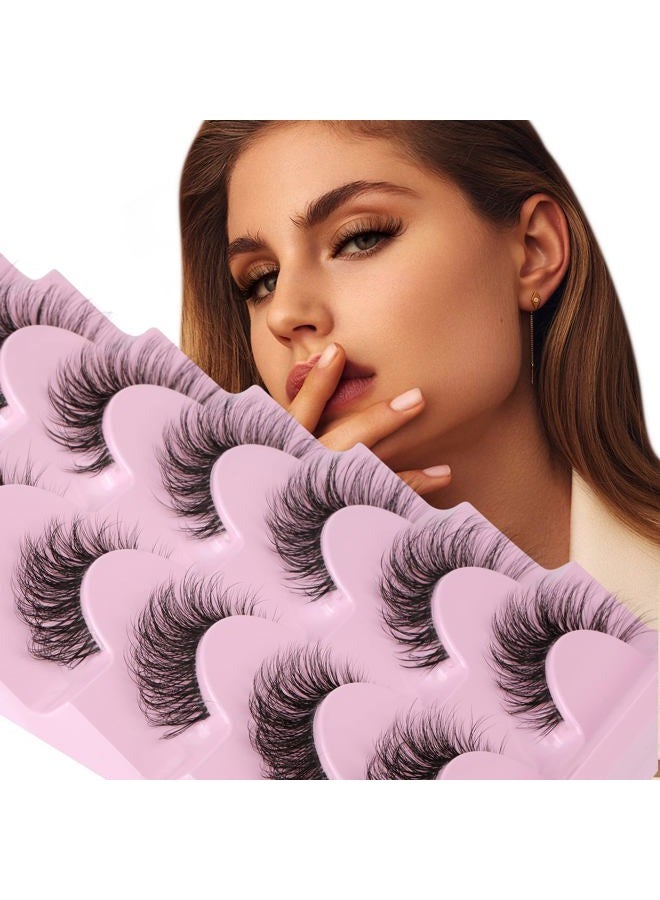 JIMIRE False Eyelashes with Clear Band 3D Fluffy Lashes Demi-wispies Natural Look Cat Eye Faux Mink Fluttery Eyelashes 15MM D Curl Eye Lashes Pack 7 Pairs - Image 4