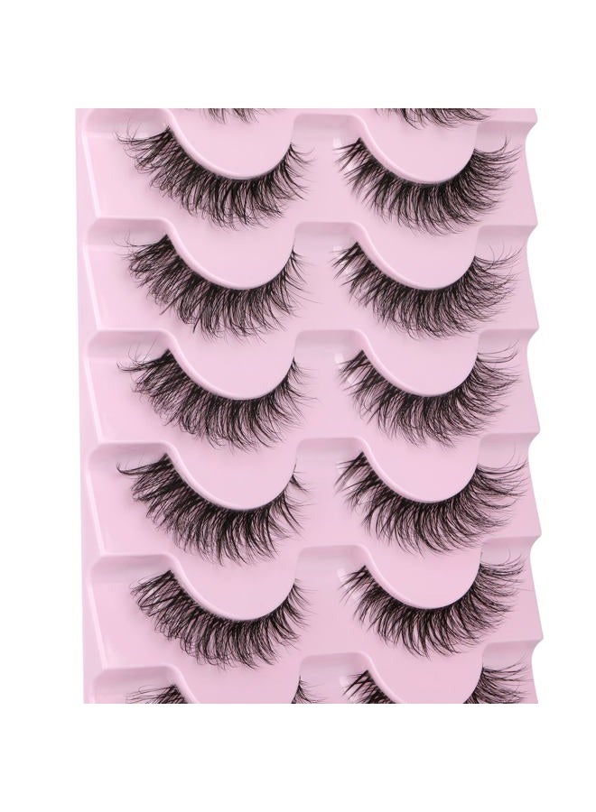 JIMIRE False Eyelashes with Clear Band 3D Fluffy Lashes Demi-wispies Natural Look Cat Eye Faux Mink Fluttery Eyelashes 15MM D Curl Eye Lashes Pack 7 Pairs - Image 3