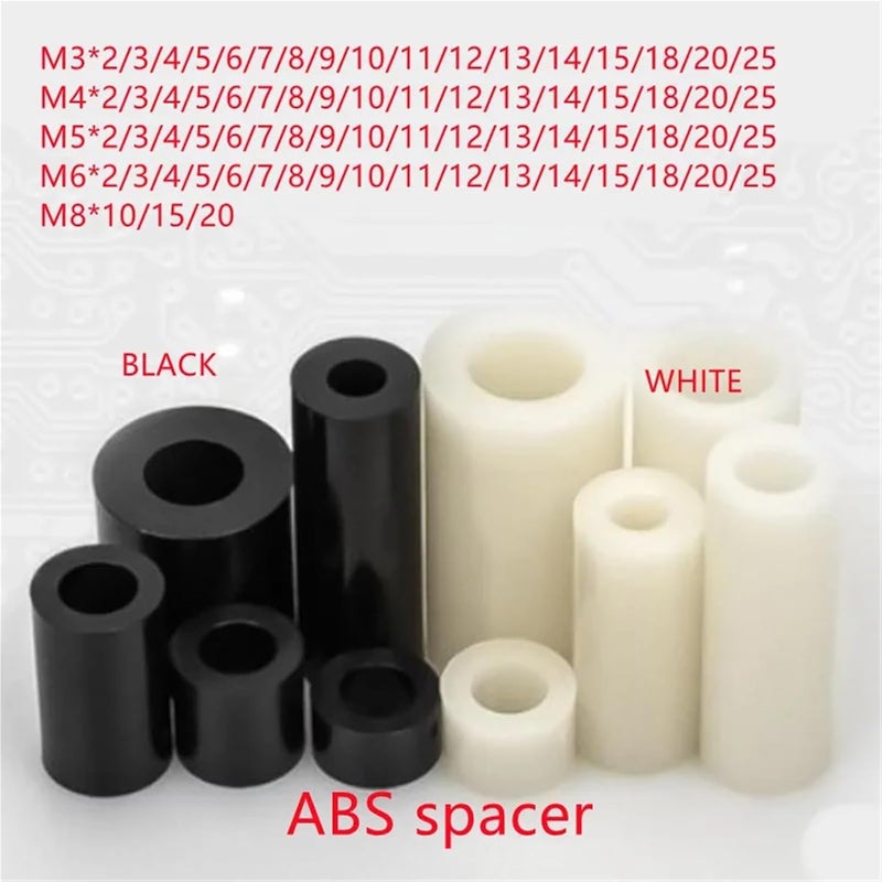 Spacers 500pcs M3 M4 M5 M6 M8 White Black Nylon ABS Non-Threaded Spacer Round Hollow Standoff Washer PCB Board Screw(Black ABS Spacer,M3X10) - Image 2