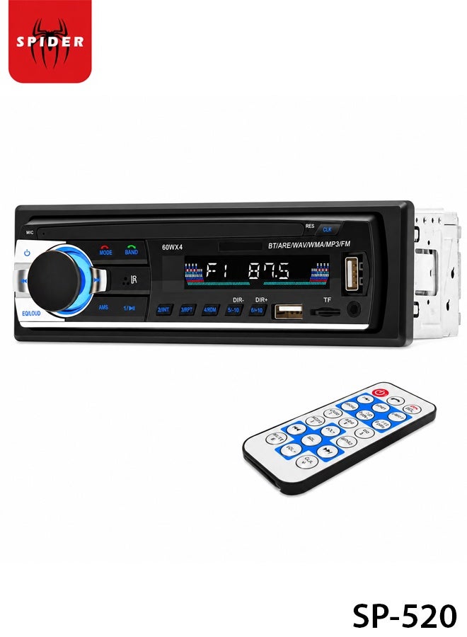 Spider SP-520 Single DIN Car MP3 Player Bluetooth Car Stereo FM Radio USB SD MMC AUX Audio Receiver LCD Display Remote Control In Dash Music System for Cars SUVs Vans Trucks . - Image 1