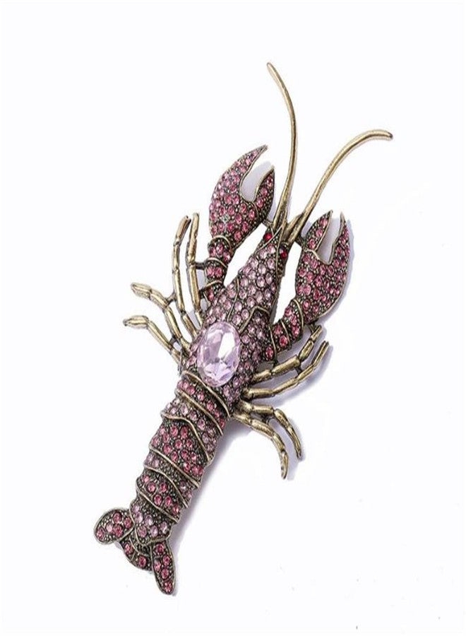 ulricar Vivid Red Rhinestone Crayfish Lobster Brooch Crystal Enamel Shrimp Ocean Animal Brooches for Women Men Shirt Lapel Pins - Image 1