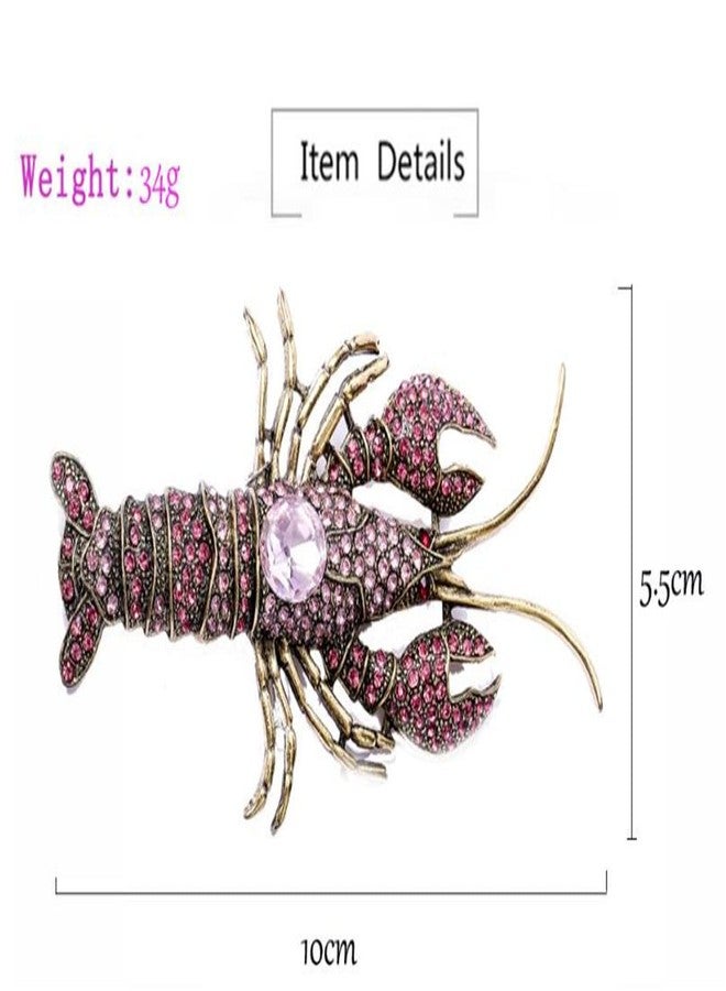 ulricar Vivid Red Rhinestone Crayfish Lobster Brooch Crystal Enamel Shrimp Ocean Animal Brooches for Women Men Shirt Lapel Pins - Image 2