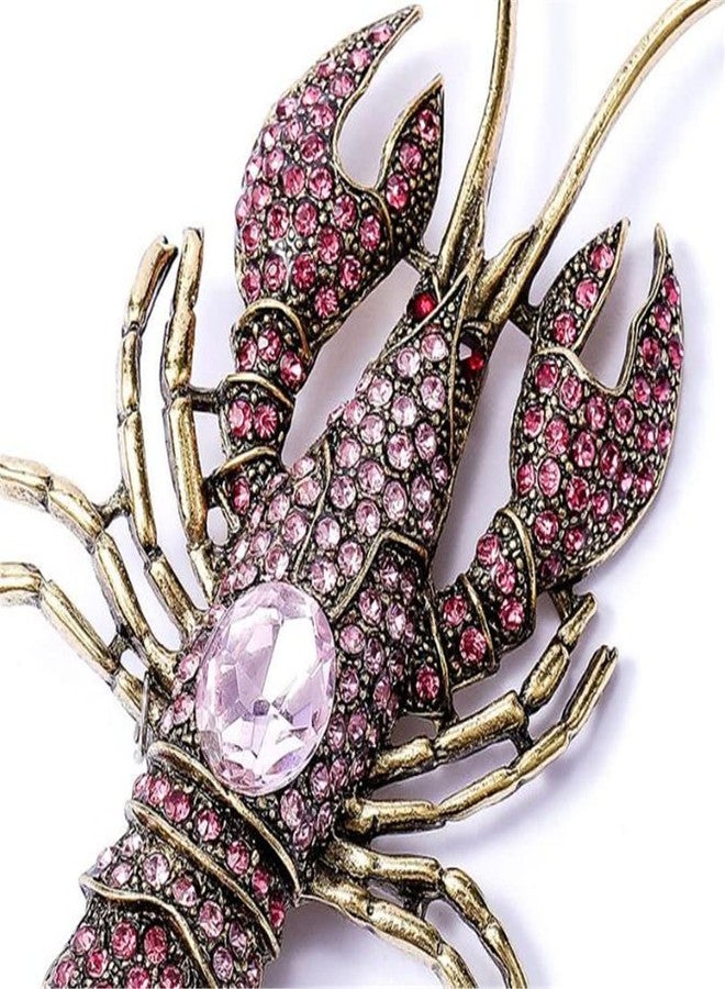 ulricar Vivid Red Rhinestone Crayfish Lobster Brooch Crystal Enamel Shrimp Ocean Animal Brooches for Women Men Shirt Lapel Pins - Image 3