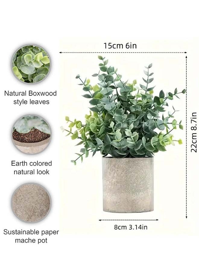 YIM-VIBEHAUS 2pcs Artificial Plants Small Fake Plants in Pots Faux Eucalyptus Potted Plant Set for Home Shelf Decoration Office Table Desktop Decoration  - Image 2