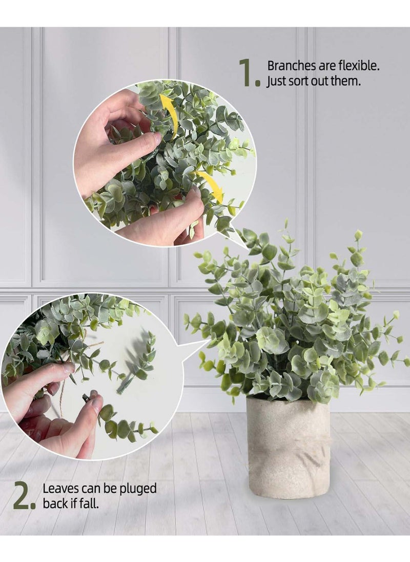 YIM-VIBEHAUS 2pcs Artificial Plants Small Fake Plants in Pots Faux Eucalyptus Potted Plant Set for Home Shelf Decoration Office Table Desktop Decoration  - Image 3