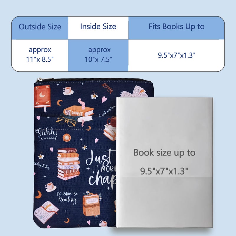 LParkin Just One More Chapter - Waterproof Book Sleeve with Zipper & Front Pocket | 11x8.5 Inch Canvas Book Cover Protector | Perfect Book Lovers Gift for Travel - Image 5
