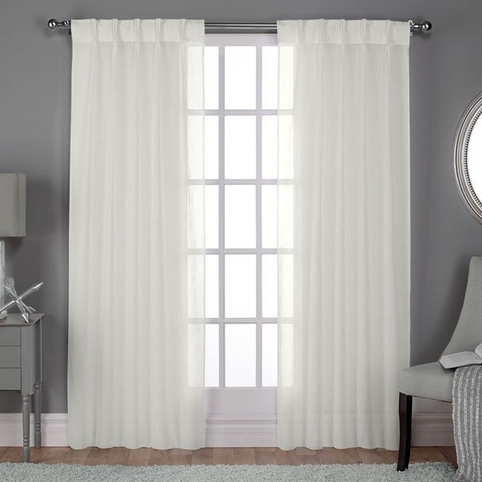 Curtains EH825201 284P Belgian Textured Linen Look Jacquard Sheer Pinch Pleat Curtain Panel Pair 84 Length Snowflake 2 Piece