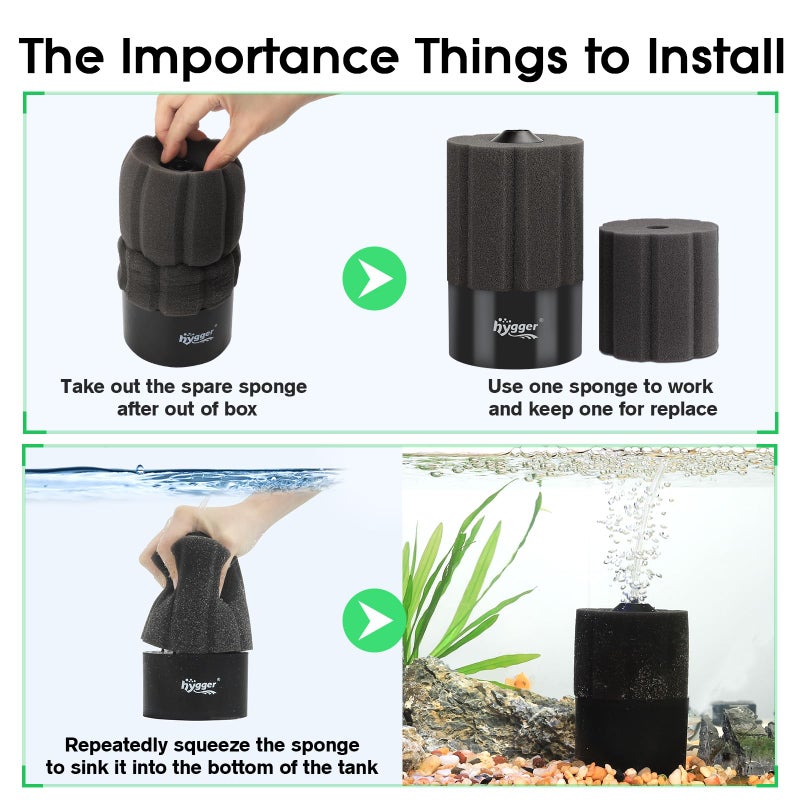 hygger Aquarium Sponge Filter 5-20 Gallon Small Fish Tank Filter for Turtle Breeding Fry Shrimp Snails Betta Air-Powered Filter with Reusable Biochemical Ball Spare Sponge Foam Filter - Image 5