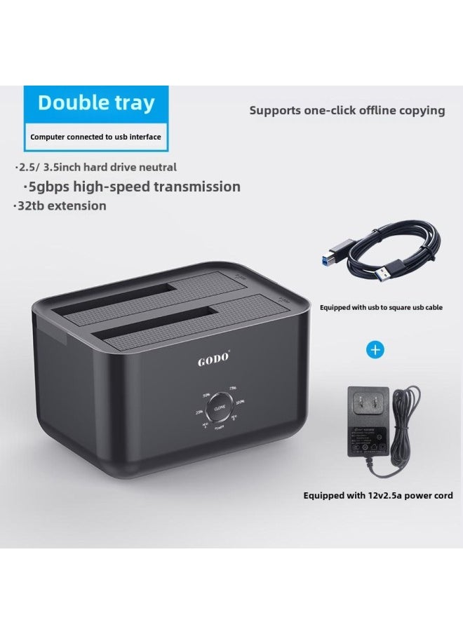 Generic - GODO Mechanical Hard Disk External Box 2.5/3.5 Inch Universal Reader Usb3.0 Mobile Hard Disk Box Base-Color:Business Model-Double-disk Black PD10T - Image 1