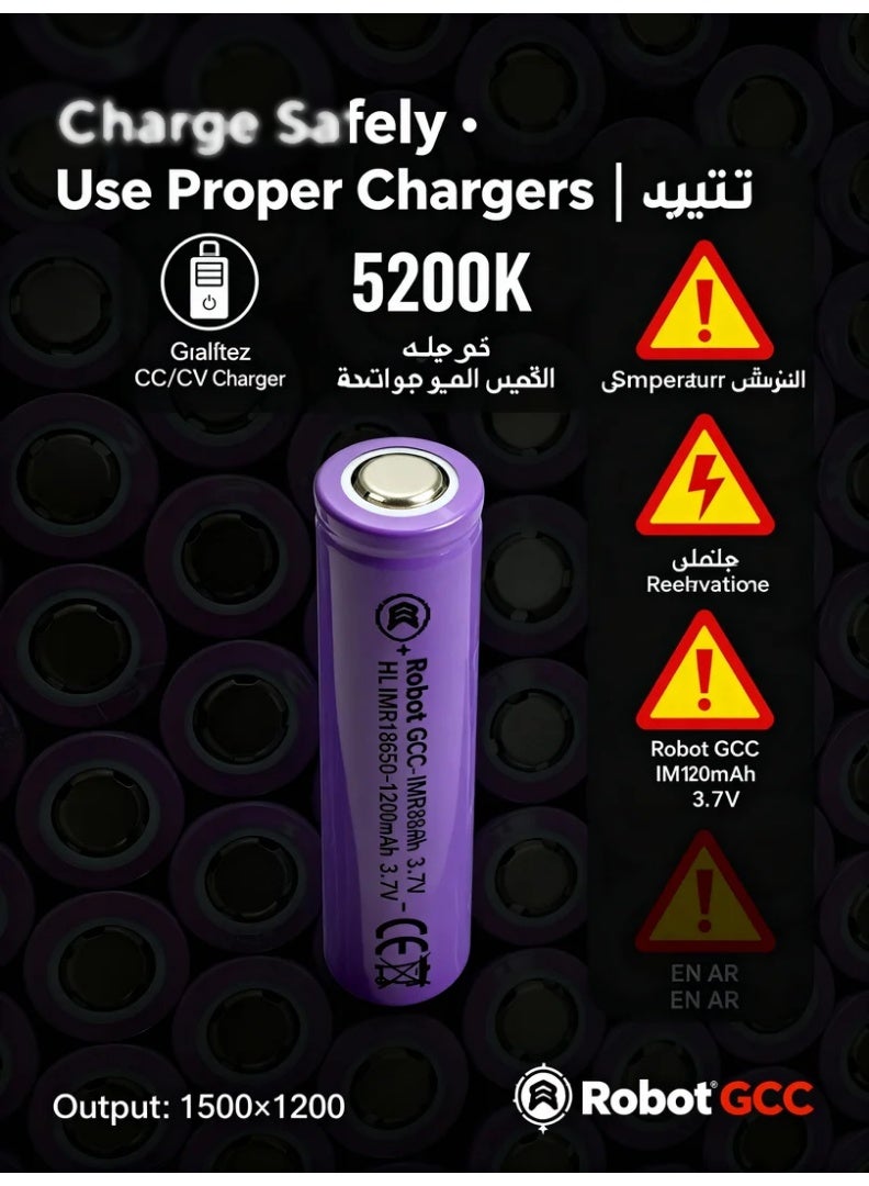 robotgcc 18650 Flat-Top Li-ion Battery 3.7 V 1200 mAh | Lab-Verified True Capacity | Ideal for Research and Long-Term Engineering Projects (50 Pack) - Image 4