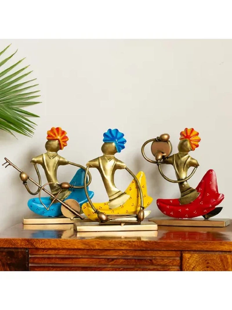 World Decor Antique Iron Multicolour Table Desk Dcor Musicans Set of 3 Home Dcor Playing Musical Instrument Idol Figurine Showpiece Multicoloured 7 2 8in