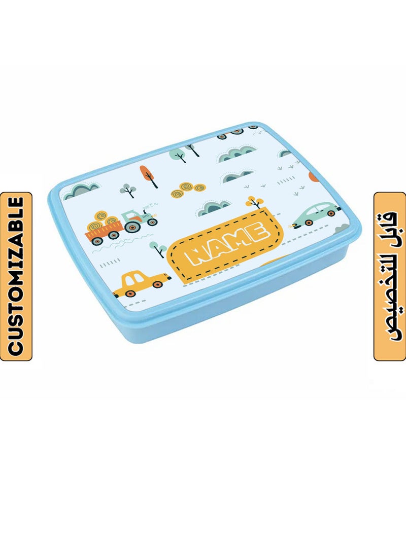 لوحة علبة طعام لانش بوكس باسم قابل للتخصيص مع تصميم سيارات ملونة - Image 1