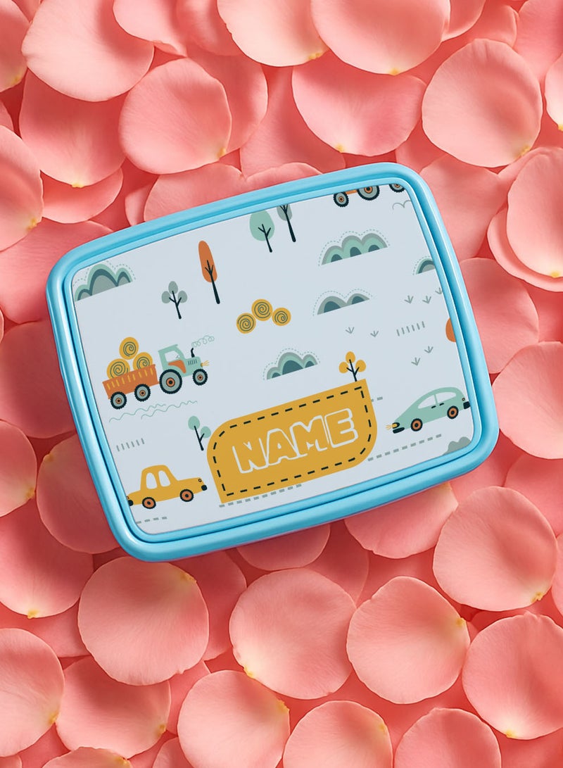 لوحة علبة طعام لانش بوكس باسم قابل للتخصيص مع تصميم سيارات ملونة - Image 5
