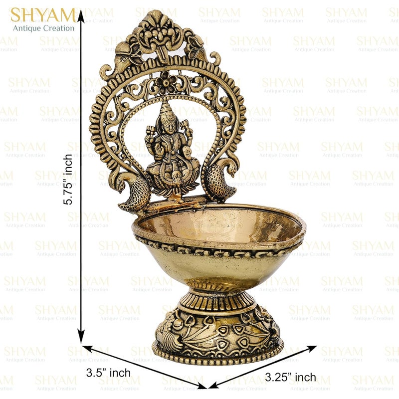 Shyam Antique Creation Maa Laxmi Diya 55 Inch Brass Lakshmi Oil Wick Deepak Deepam for Puja Room Temple Oil Lamp Akhand Jot Diya for Diwali Pooja Home Office Daily Puja  - Image 5