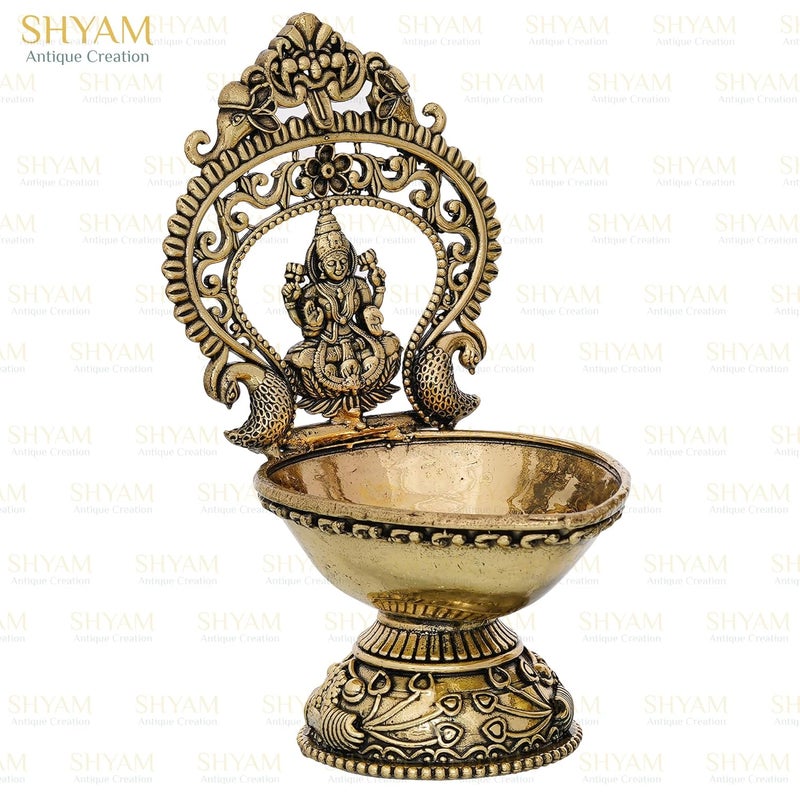 Shyam Antique Creation Maa Laxmi Diya 55 Inch Brass Lakshmi Oil Wick Deepak Deepam for Puja Room Temple Oil Lamp Akhand Jot Diya for Diwali Pooja Home Office Daily Puja  - Image 3