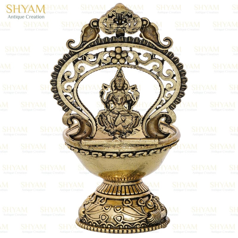 Shyam Antique Creation Maa Laxmi Diya 55 Inch Brass Lakshmi Oil Wick Deepak Deepam for Puja Room Temple Oil Lamp Akhand Jot Diya for Diwali Pooja Home Office Daily Puja  - Image 4