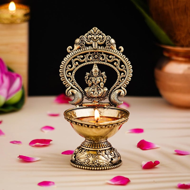 Shyam Antique Creation Maa Laxmi Diya 55 Inch Brass Lakshmi Oil Wick Deepak Deepam for Puja Room Temple Oil Lamp Akhand Jot Diya for Diwali Pooja Home Office Daily Puja  - Image 1