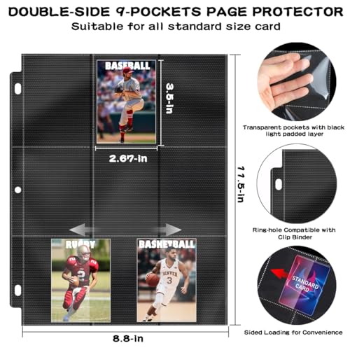 POKONBOY 450 Pockets Trading Baseball Card Sleeves Binder, 25 Pages Double-Sided Protector Sports Card Binder Fit for MTG YU-GI-OH Cards, Football Cards, Game Cards, Standard Sized Cards for 3-Ring Binder - Image 2