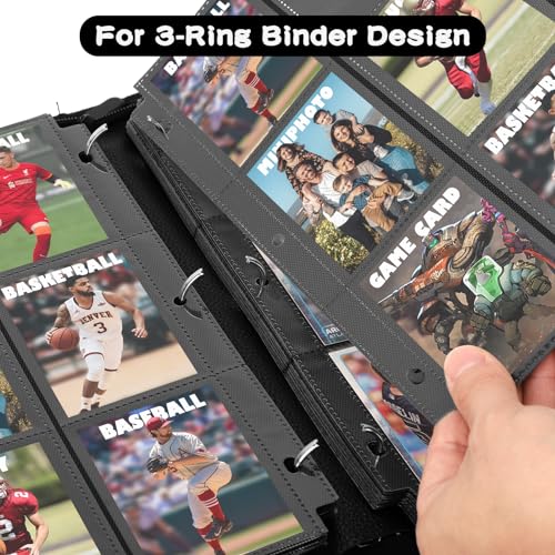 POKONBOY 450 Pockets Trading Baseball Card Sleeves Binder, 25 Pages Double-Sided Protector Sports Card Binder Fit for MTG YU-GI-OH Cards, Football Cards, Game Cards, Standard Sized Cards for 3-Ring Binder - Image 4
