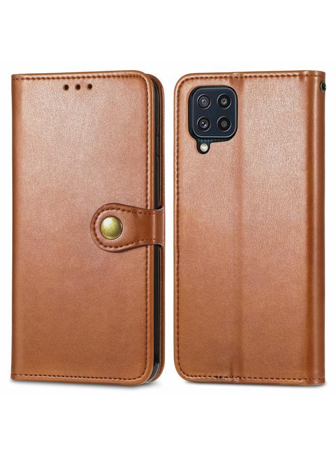 اس-توب جراب لهاتف Samsung Galaxy M32 مصنوع من الجلد بلون سادة مع مشبك وحزام وإطار للصور وفتحة للبطاقات ومحفظة ووظيفة الحامل - Image 2